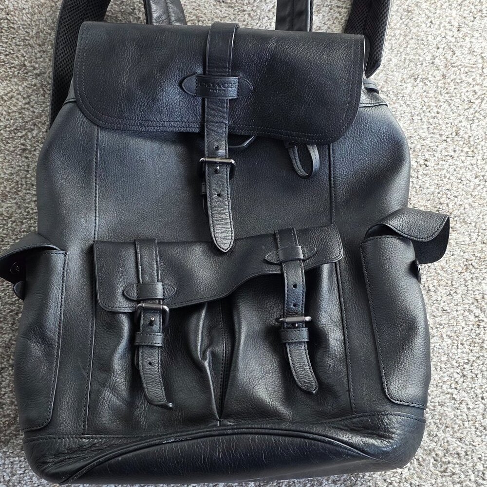 Coach Hudson black pebble leather backpack